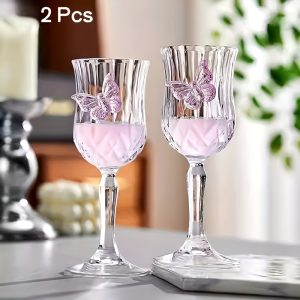 2/4pcs Set Single Butterfly Design Glass Goblets, Bow Design Glass Wine Glasses, Cute Tulip-Shaped Red Wine Glasses, Suitable for Family Gatherings, Parties, Weddings, Wine Tasting, Reusable and Easy to Clean - Image 4