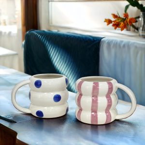 1pc, 16.91oz Large Capacity Lovely Circle Ceramic Cups, Creative Couple Cups, Coffee Cups, Milk Cups, Hot Chocolate, Polka Dots And Striped Patterns for Hot And Cold Drinks, Valentine'S Day, Christmas, Gatherings, Parties, Holiday Gifts - Image 9