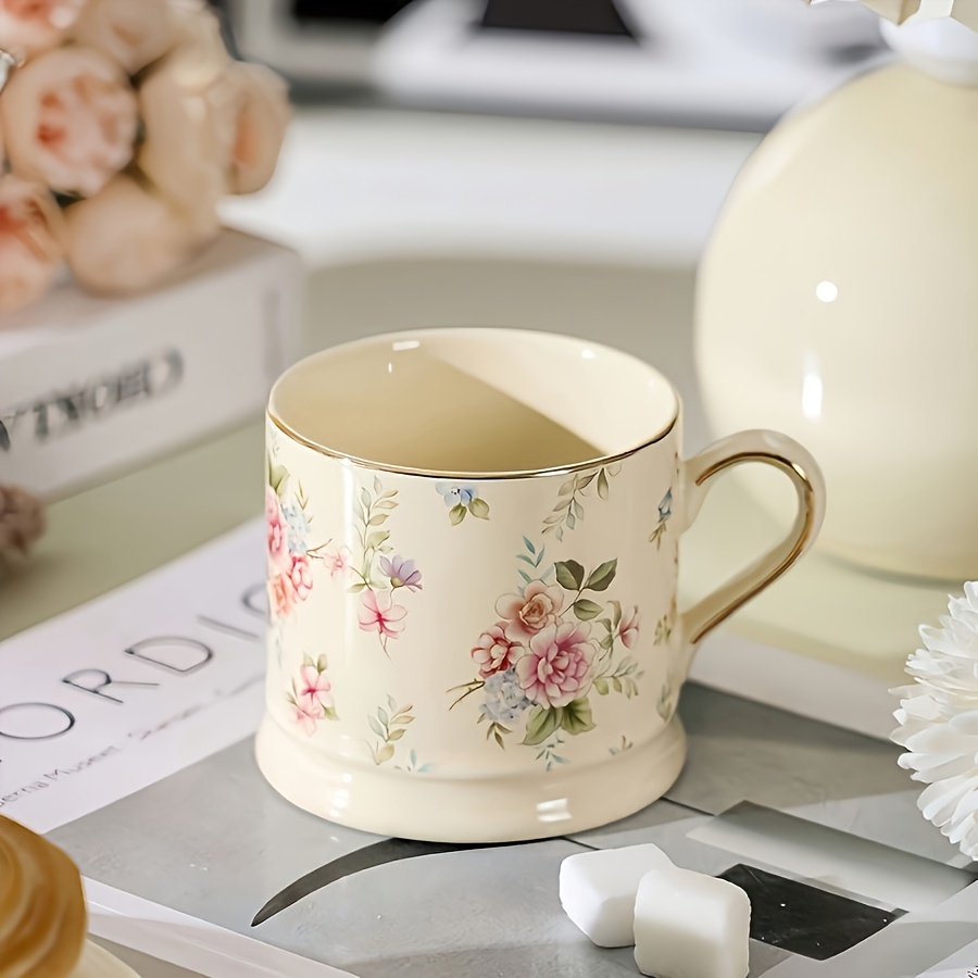 A European-Style Light Luxury Floral Mug, a High-Quality Vintage Coffee Cup for Home Use, an Instagram-Style Gilded Ceramic Cup for Afternoon Tea, a Breakfast Milk Cup, an Office Water Cup, And a Summer Ice Cola Cup Or Iced Water Cup - Image 1
