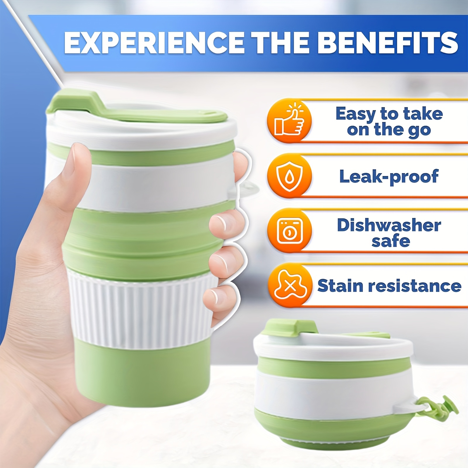 Silicone Collapsible Travel Water Cup, 4-Pack Collapsible Silicone Cups with Lids, Expandable Drinking Cup Set, Reusable Mugs for Camping, Hiking, Travel - Image 4