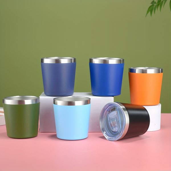 1pc, 8 Ounces, 260Ml, Mini Insulated Milk Cup, Small Capacity Red Wine Glass, Coffee Cup, Double-Layer Stainless Steel Vacuum Insulated Cup, Ice Cup, Compact And Convenient, with Lid, Suitable for Coffee, Red Wine, Tea