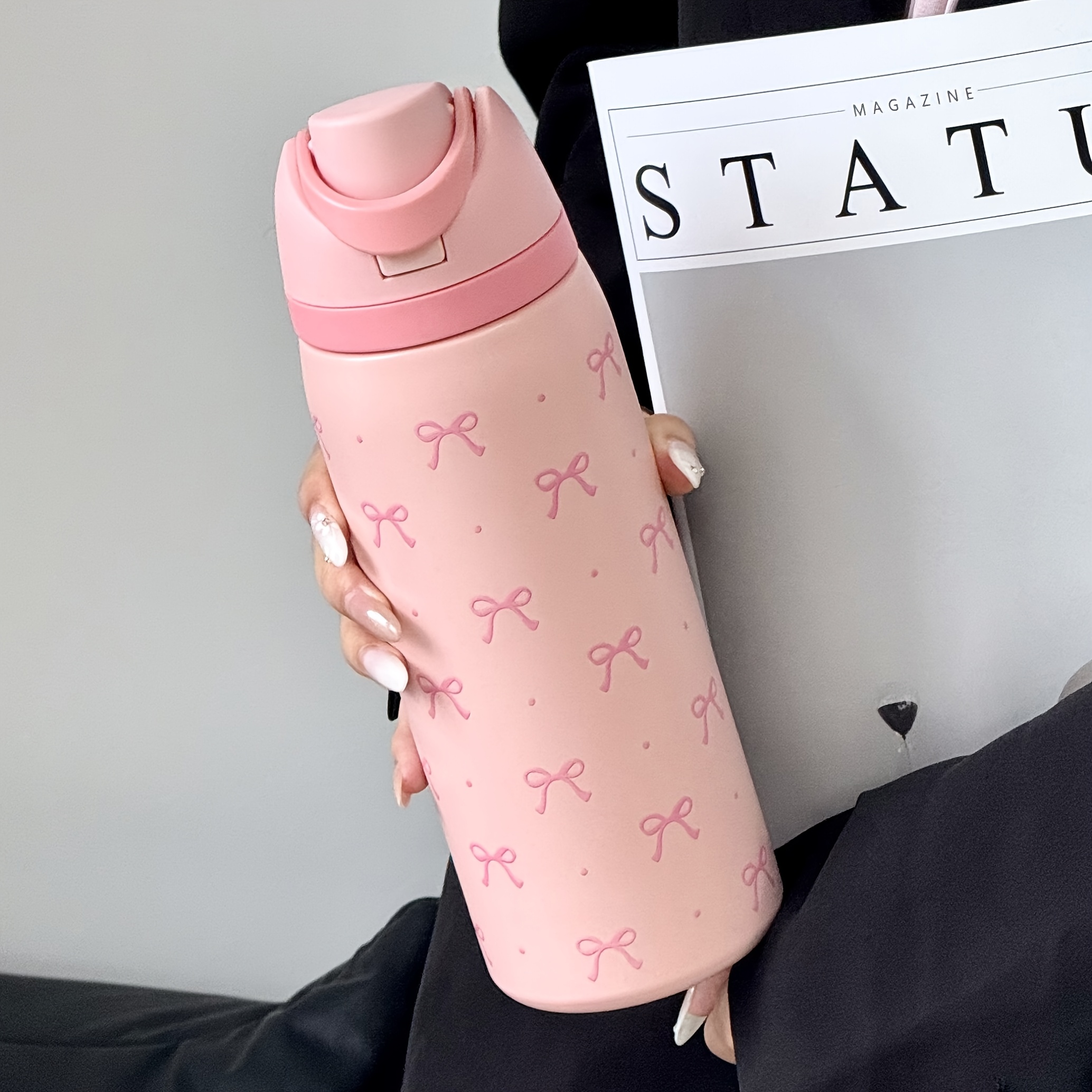 32Oz Cute Polka Dot Bow Print Stainless Steel Insulated Water Bottle - Portable Travel Cup for Hot & Cold Drinks, Easy to Clean, Perfect Gift for Christmas, Valentine