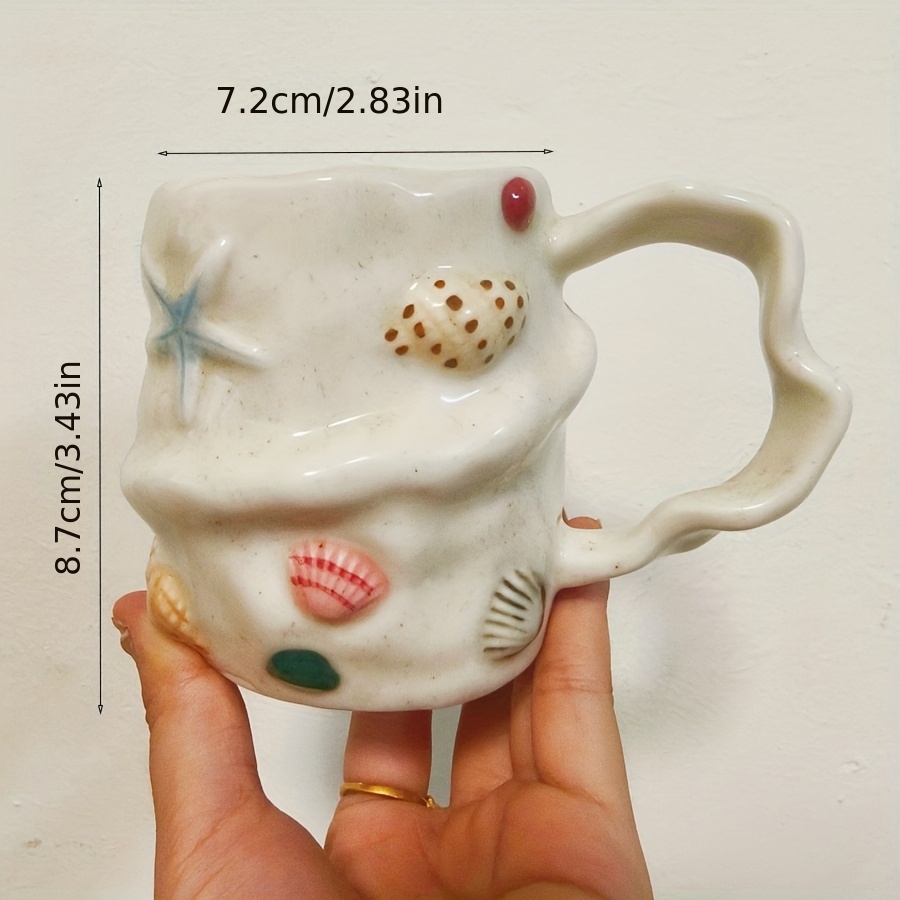 1pc 300Ml 10Oz Creative Shell Pattern Ceramic Coffee Mug, Hand-Painted Ceramic Tea Cup Matcha Cup, Beautiful Pattern Couple Cup, Latte Cup, Female Gift Cup, Vintage Style 3D Hand-Painted Touch Ceramic Cup, Non-Stick Shell Ceramic Cup - Image 7