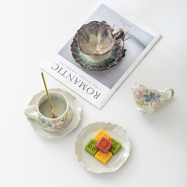 Vintage Kiln-Transformed Coffee Cup, Hand-Painted Floral Mug, Ceramic Latte Cup with Saucer, Latte Art Cup, 5.41oz 7.44oz, Afternoon Tea Tea Set