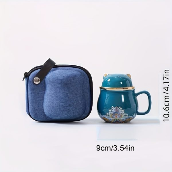 Ceramic Cat Cup with Portable Bag - Reusable, Insulated, Floral Design, Machine Washable, Ideal for Travel, Perfect for Home or Office Use, Ceramic Cup with Lid, | Floral Design Cup | Ceramic Cup