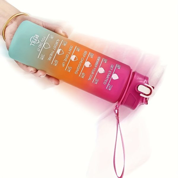 1pc Gradient Sports Water Bottle with Straw & Time Marker - Leakproof, Motivational Polycarbonate Cup - For Men & Women - Perfect for Outdoor Fitness, Hiking, Camping, Gym Activities & Travel - Ideal Gift for Athletes & Fitness Enthusiasts
