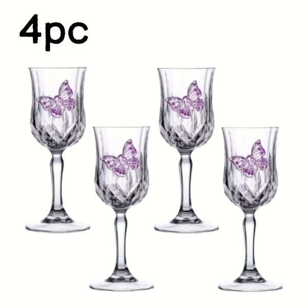 2/4pcs Set Single Butterfly Design Glass Goblets, Bow Design Glass Wine Glasses, Cute Tulip-Shaped Red Wine Glasses, Suitable for Family Gatherings, Parties, Weddings, Wine Tasting, Reusable and Easy to Clean