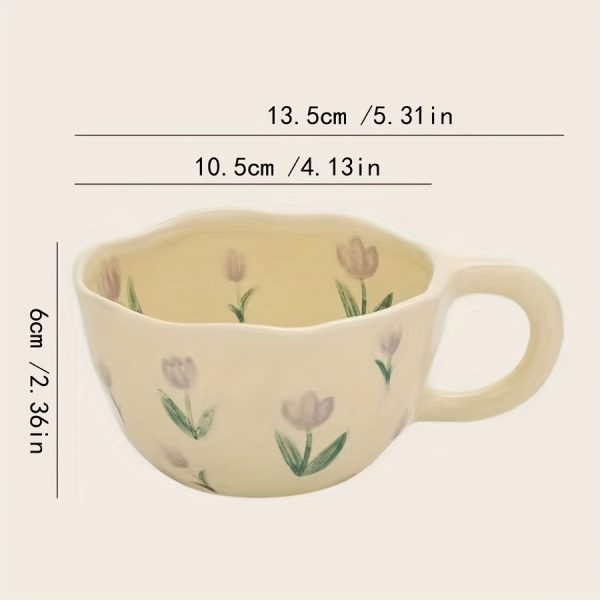 8.5oz Milky Yellow Ceramic Tulip Mug - Hand Pinched Irregular Coffee Cup, Matcha Tea Cup, Oatmeal Cup, Small Flower Breakfast Cup, Reusable for Home, Office or Cafe, Gift for Birthdays, Christmas, Halloween, Easter, Youngster's Day