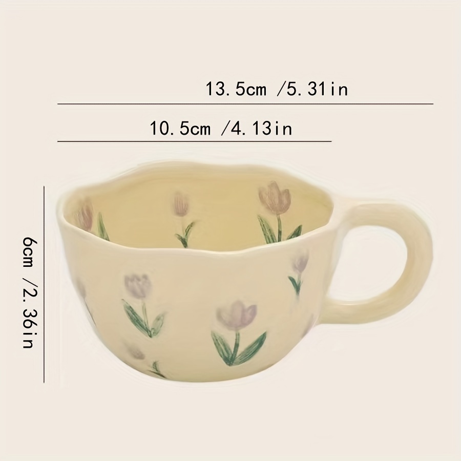 8.5oz Milky Yellow Ceramic Tulip Mug - Hand Pinched Irregular Coffee Cup, Matcha Tea Cup, Oatmeal Cup, Small Flower Breakfast Cup, Reusable for Home, Office or Cafe, Gift for Birthdays, Christmas, Halloween, Easter, Youngster