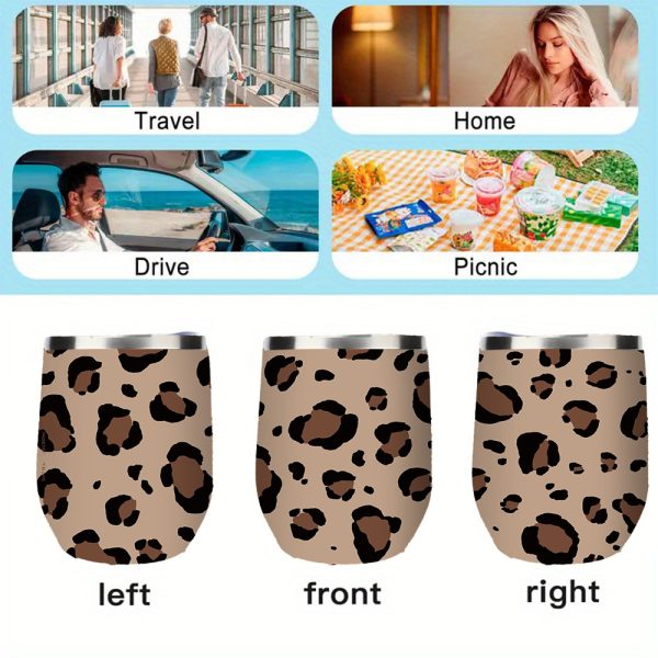 Leopard Print 12 Ounce Stainless Steel Insulated Water Cup Leak Proof, Reusable Eggshell Design, Suitable for Coffee, Wine and Cocktails Perfect for Home and Outdoor Use
