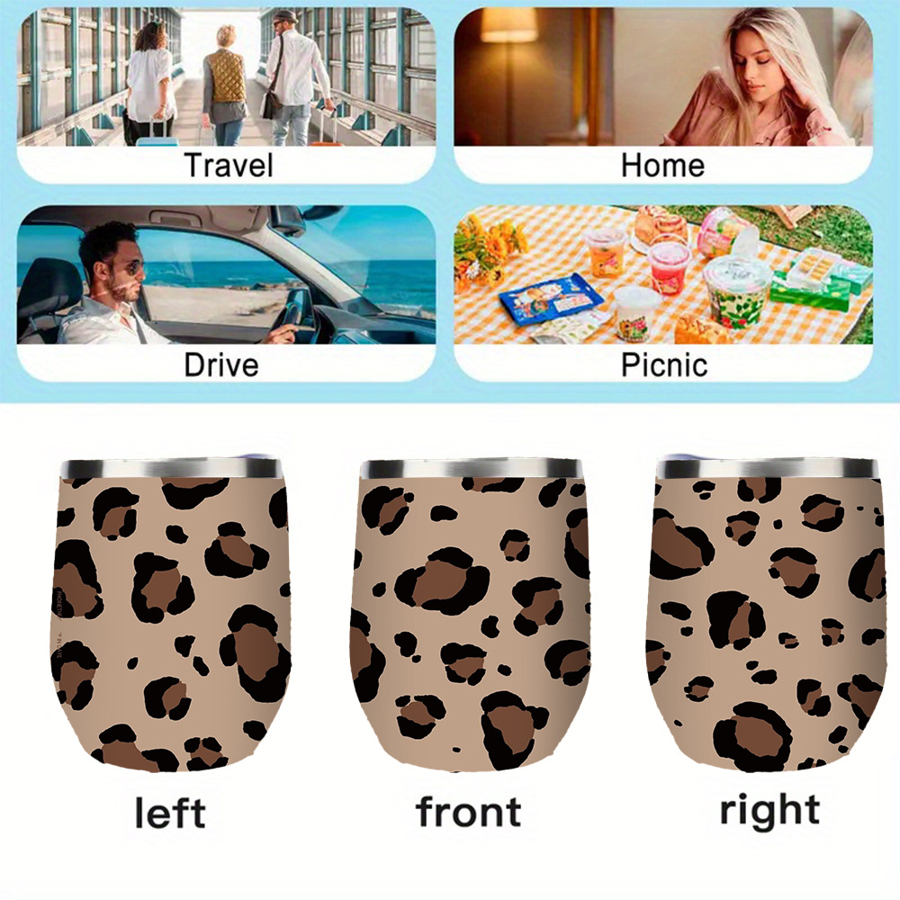Leopard Print 12 Ounce Stainless Steel Insulated Water Cup Leak Proof, Reusable Eggshell Design, Suitable for Coffee, Wine and Cocktails Perfect for Home and Outdoor Use - Image 5
