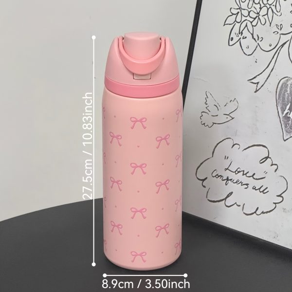 32Oz Cute Polka Dot Bow Print Stainless Steel Insulated Water Bottle - Portable Travel Cup for Hot & Cold Drinks, Easy to Clean, Perfect Gift for Christmas, Valentine'S Day, Back to School, Thanksgiving, Mother'S Day, And Birthdays