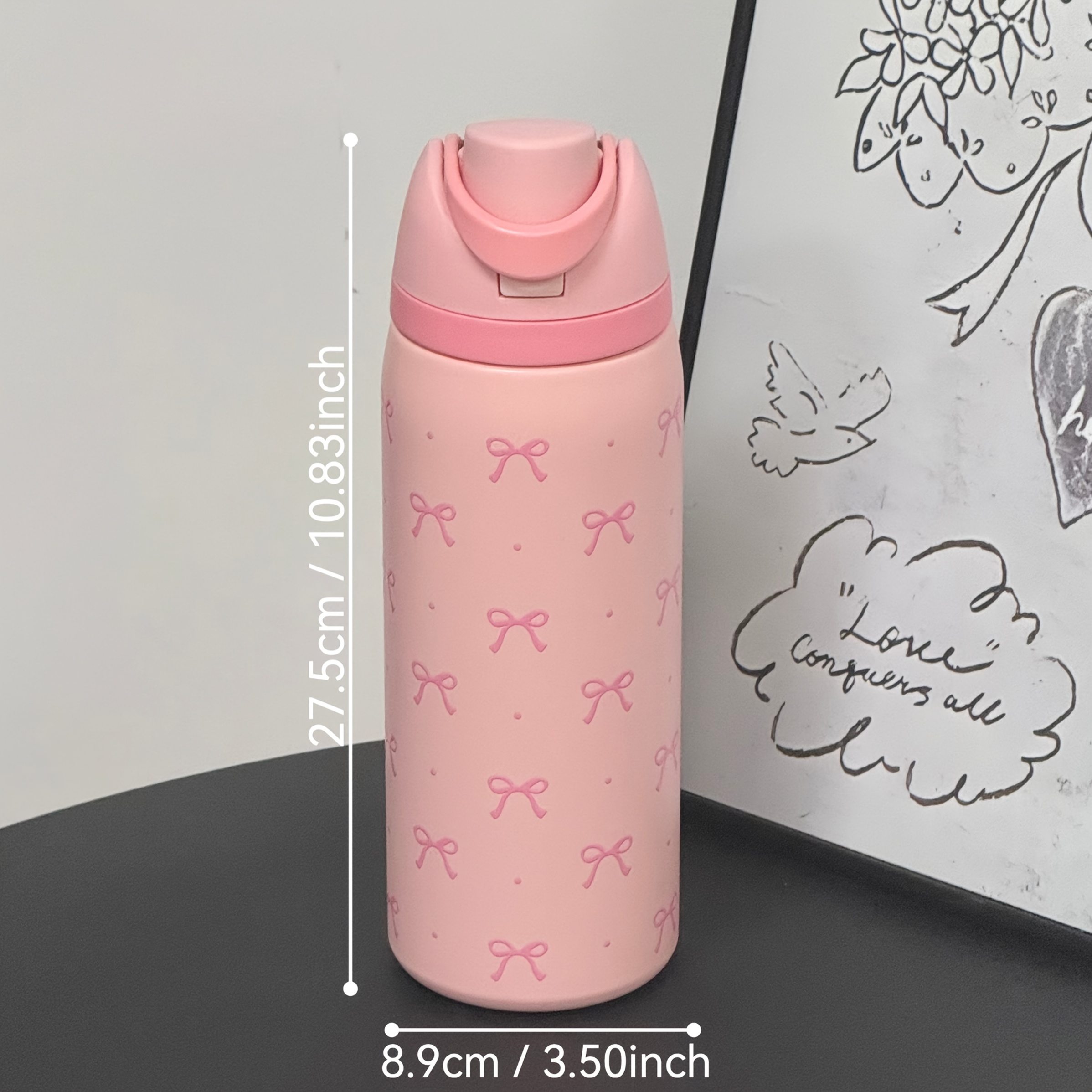 32Oz Cute Polka Dot Bow Print Stainless Steel Insulated Water Bottle - Portable Travel Cup for Hot & Cold Drinks, Easy to Clean, Perfect Gift for Christmas, Valentine