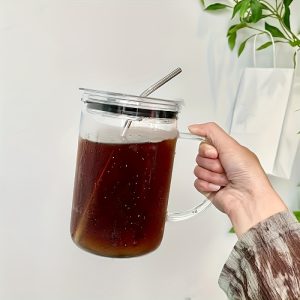 Straw Glass Drinking Cup with Lid Ladies Birthday Gift Gift Fashion Things Coffee Lover Gift Creative Bridesmaid Wedding Gift Glass Tumbler Cup Her Gift with Straw, Large Capacity, Cute - Image 8