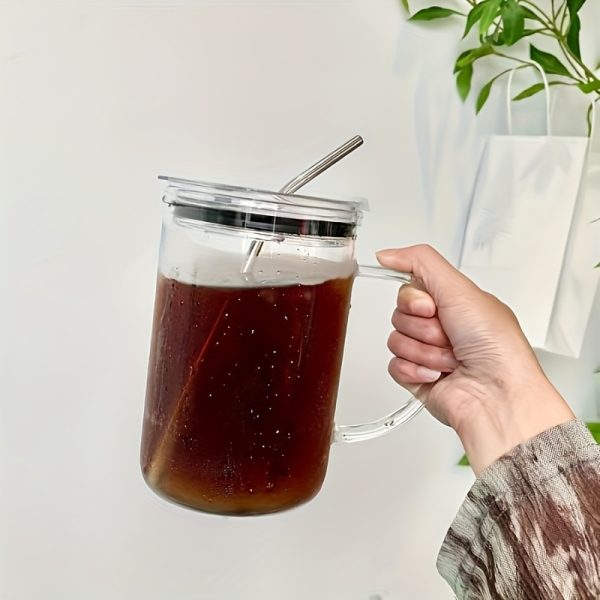 Straw Glass Drinking Cup with Lid Ladies Birthday Gift Gift Fashion Things Coffee Lover Gift Creative Bridesmaid Wedding Gift Glass Tumbler Cup Her Gift with Straw, Large Capacity, Cute