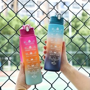 1pc Gradient Sports Water Bottle with Straw & Time Marker - Leakproof, Motivational Polycarbonate Cup - For Men & Women - Perfect for Outdoor Fitness, Hiking, Camping, Gym Activities & Travel - Ideal Gift for Athletes & Fitness Enthusiasts - Image 7