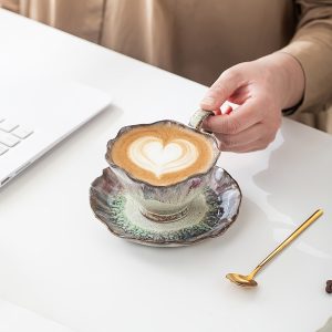 Vintage Kiln-Transformed Coffee Cup, Hand-Painted Floral Mug, Ceramic Latte Cup with Saucer, Latte Art Cup, 5.41oz 7.44oz, Afternoon Tea Tea Set - Image 4