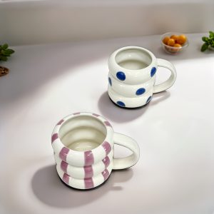 1pc, 16.91oz Large Capacity Lovely Circle Ceramic Cups, Creative Couple Cups, Coffee Cups, Milk Cups, Hot Chocolate, Polka Dots And Striped Patterns for Hot And Cold Drinks, Valentine'S Day, Christmas, Gatherings, Parties, Holiday Gifts - Image 3