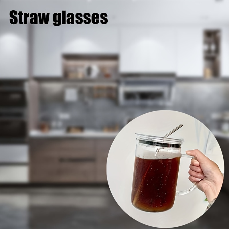 Straw Glass Drinking Cup with Lid Ladies Birthday Gift Gift Fashion Things Coffee Lover Gift Creative Bridesmaid Wedding Gift Glass Tumbler Cup Her Gift with Straw, Large Capacity, Cute - Image 6