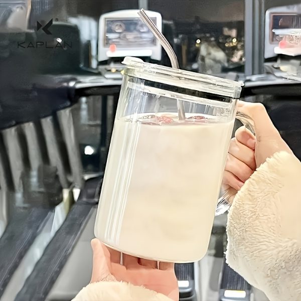Straw Glass Drinking Cup with Lid Ladies Birthday Gift Gift Fashion Things Coffee Lover Gift Creative Bridesmaid Wedding Gift Glass Tumbler Cup Her Gift with Straw, Large Capacity, Cute