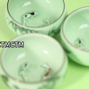 1pc 80ml 2.82oz Traditional Celadon Hand-painted Landscape Teacup Ceramic for Lotus Carp Tea Set Double-fish Chinese Tea Master Cup - Image 13