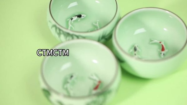 1pc 80ml 2.82oz Traditional Celadon Hand-painted Landscape Teacup Ceramic for Lotus Carp Tea Set Double-fish Chinese Tea Master Cup