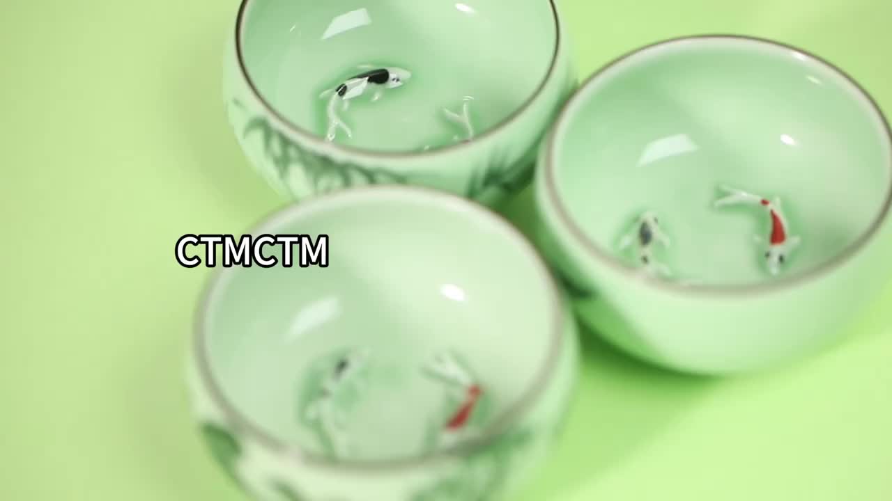 1pc 80ml 2.82oz Traditional Celadon Hand-painted Landscape Teacup Ceramic for Lotus Carp Tea Set Double-fish Chinese Tea Master Cup - Image 13