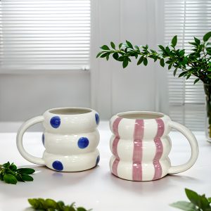 1pc, 16.91oz Large Capacity Lovely Circle Ceramic Cups, Creative Couple Cups, Coffee Cups, Milk Cups, Hot Chocolate, Polka Dots And Striped Patterns for Hot And Cold Drinks, Valentine'S Day, Christmas, Gatherings, Parties, Holiday Gifts