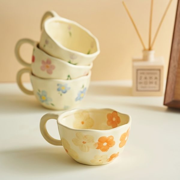8.5oz Milky Yellow Ceramic Tulip Mug - Hand Pinched Irregular Coffee Cup, Matcha Tea Cup, Oatmeal Cup, Small Flower Breakfast Cup, Reusable for Home, Office or Cafe, Gift for Birthdays, Christmas, Halloween, Easter, Youngster's Day