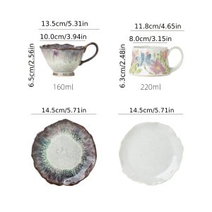 Vintage Kiln-Transformed Coffee Cup, Hand-Painted Floral Mug, Ceramic Latte Cup with Saucer, Latte Art Cup, 5.41oz 7.44oz, Afternoon Tea Tea Set - Image 3