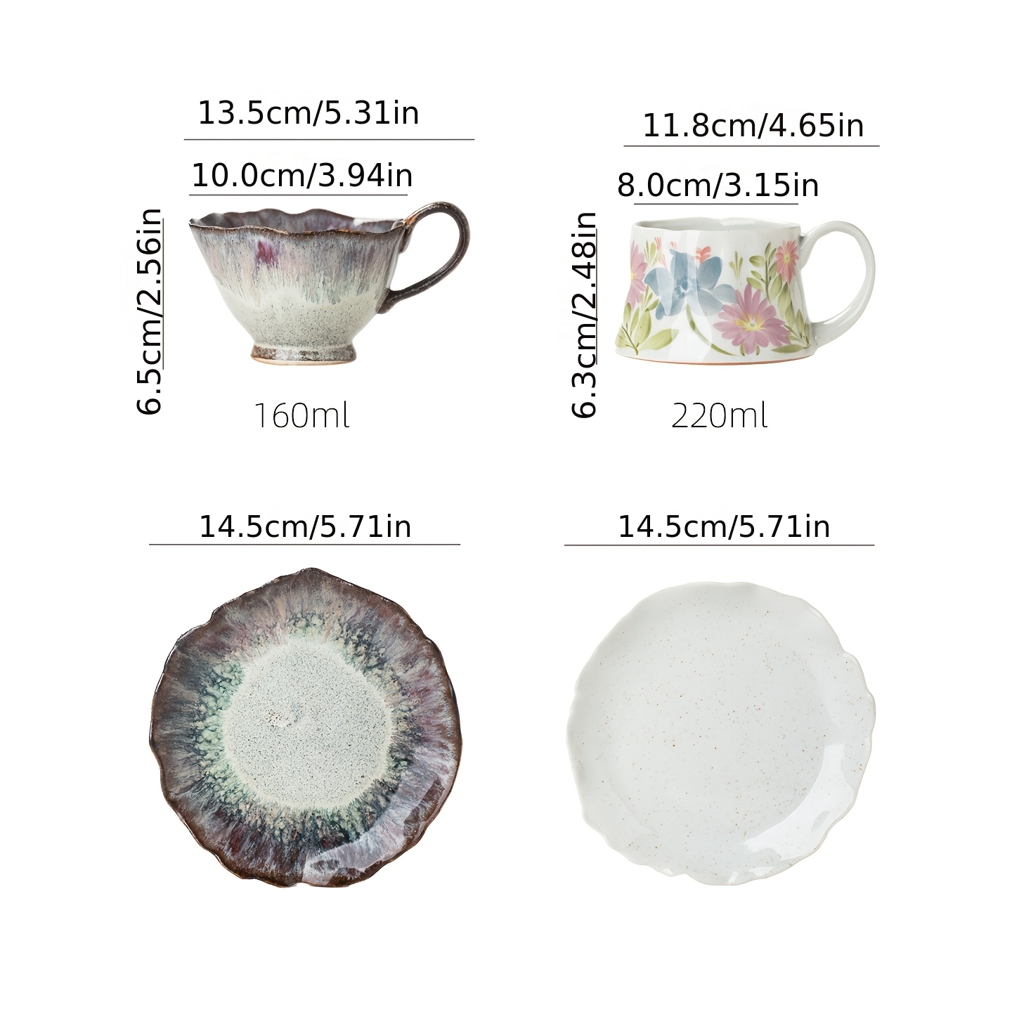 Vintage Kiln-Transformed Coffee Cup, Hand-Painted Floral Mug, Ceramic Latte Cup with Saucer, Latte Art Cup, 5.41oz 7.44oz, Afternoon Tea Tea Set - Image 3