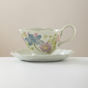 Vintage Kiln-Transformed Coffee Cup, Hand-Painted Floral Mug, Ceramic Latte Cup with Saucer, Latte Art Cup, 5.41oz 7.44oz, Afternoon Tea Tea Set - Image 8