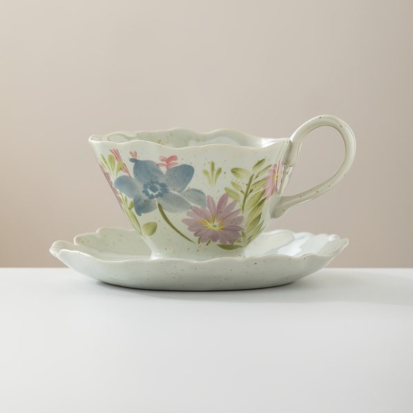 Vintage Kiln-Transformed Coffee Cup, Hand-Painted Floral Mug, Ceramic Latte Cup with Saucer, Latte Art Cup, 5.41oz 7.44oz, Afternoon Tea Tea Set