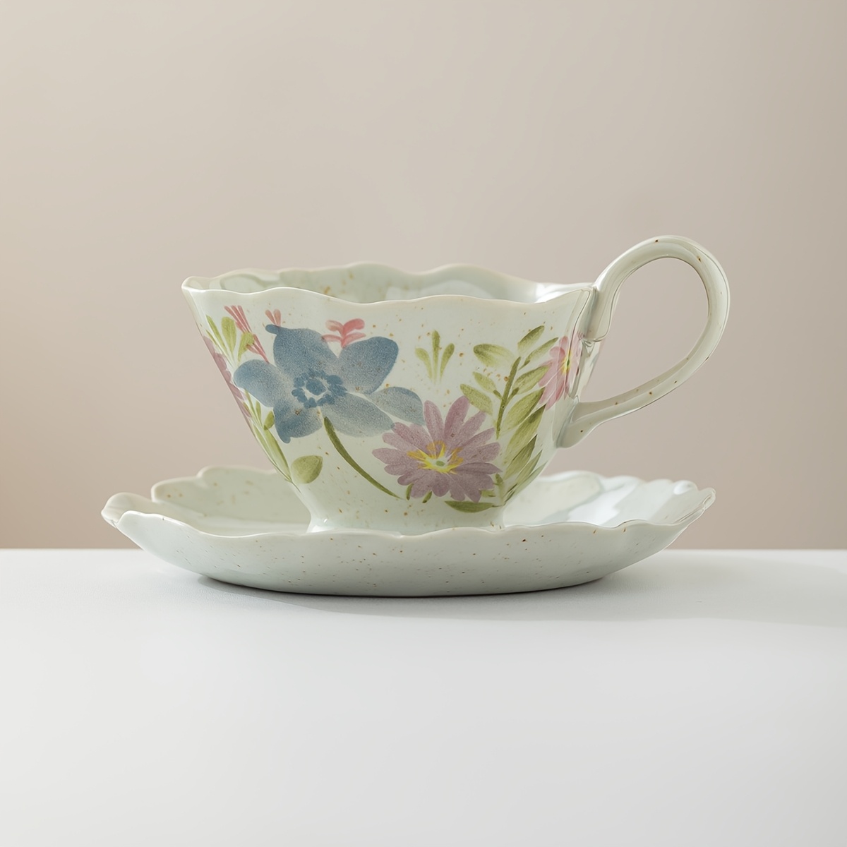 Vintage Kiln-Transformed Coffee Cup, Hand-Painted Floral Mug, Ceramic Latte Cup with Saucer, Latte Art Cup, 5.41oz 7.44oz, Afternoon Tea Tea Set - Image 8