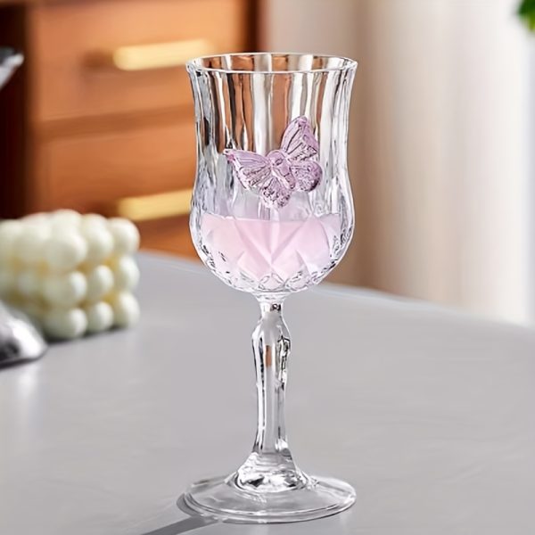 2/4pcs Set Single Butterfly Design Glass Goblets, Bow Design Glass Wine Glasses, Cute Tulip-Shaped Red Wine Glasses, Suitable for Family Gatherings, Parties, Weddings, Wine Tasting, Reusable and Easy to Clean